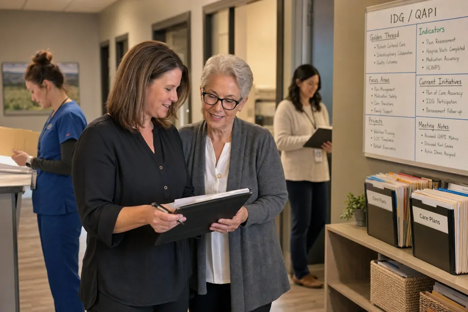 An experienced operator walks through an agency office with its administrator